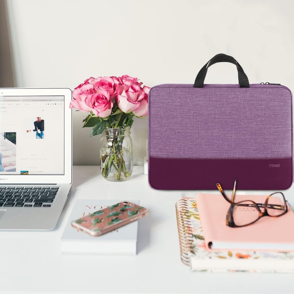 Womens Pink Laptop Bag Computer Bag, 14 in Sleeve Purple Slim Water Resist Case - Picture 2 of 7